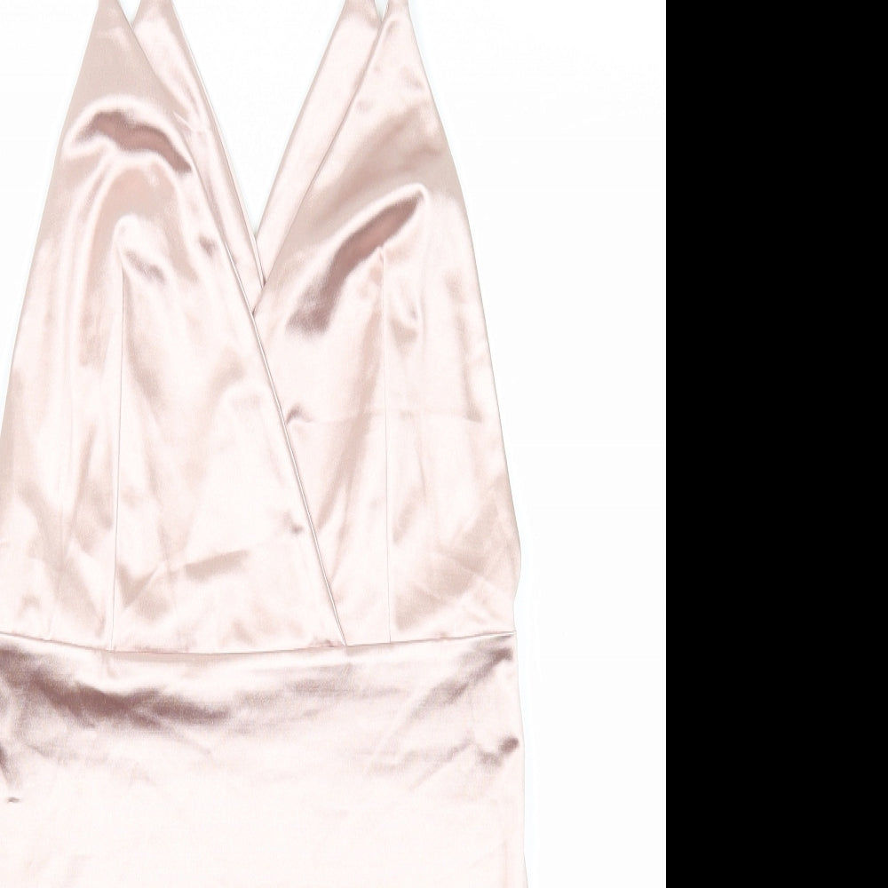 Saint Genies Womens Pink Polyester Bodycon Size 12 V-Neck Zip