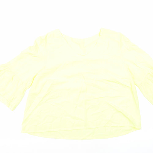 Preworn Womens Yellow Viscose Basic Blouse Size 12 V-Neck