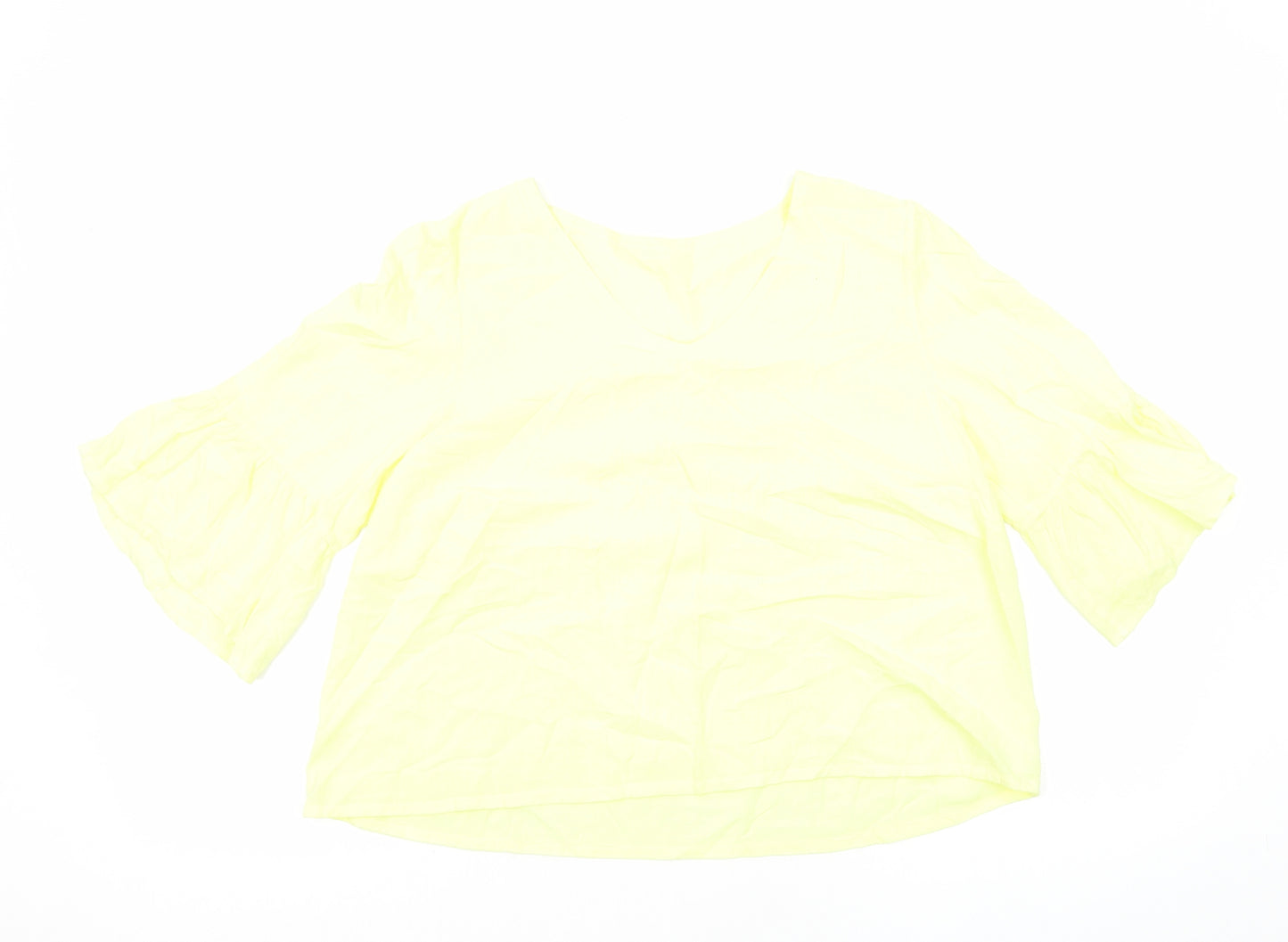 Preworn Womens Yellow Viscose Basic Blouse Size 12 V-Neck
