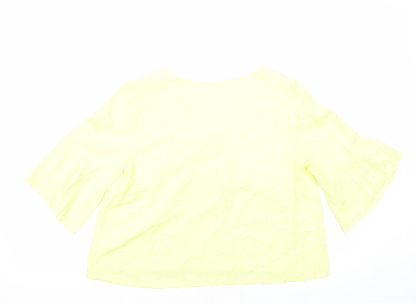Preworn Womens Yellow Viscose Basic Blouse Size 12 V-Neck