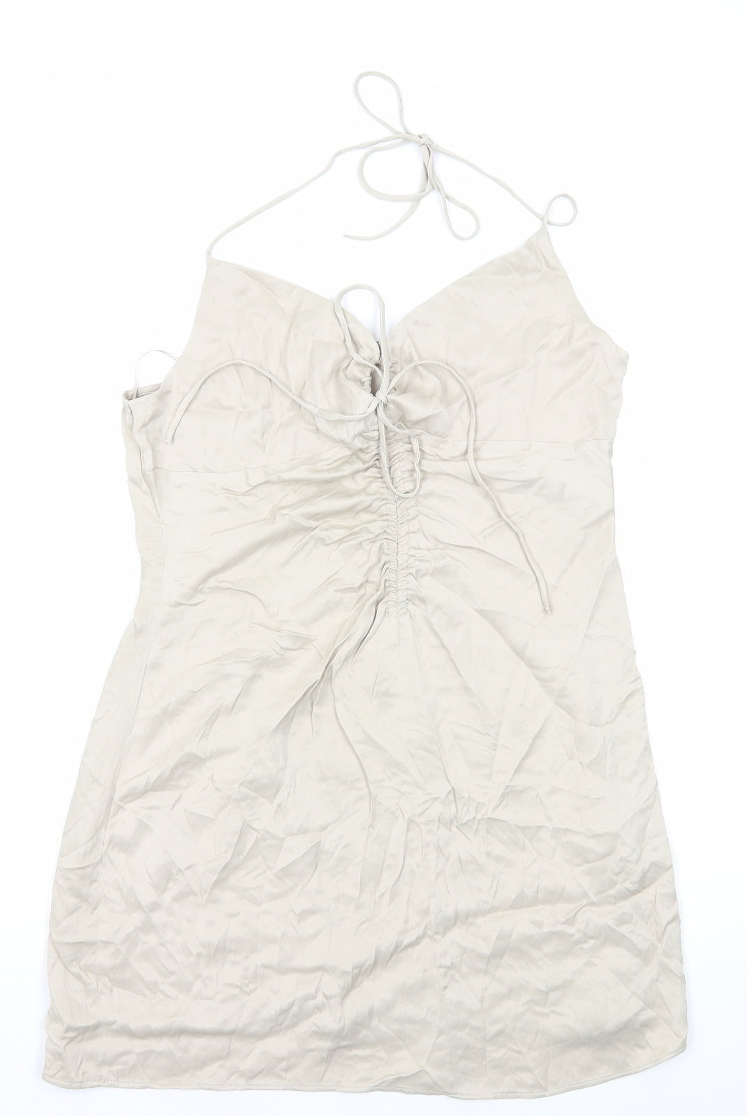 Zara Womens Brown Polyester A-Line Size XL Halter Zip