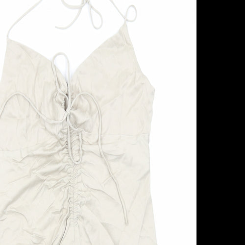 Zara Womens Brown Polyester A-Line Size XL Halter Zip