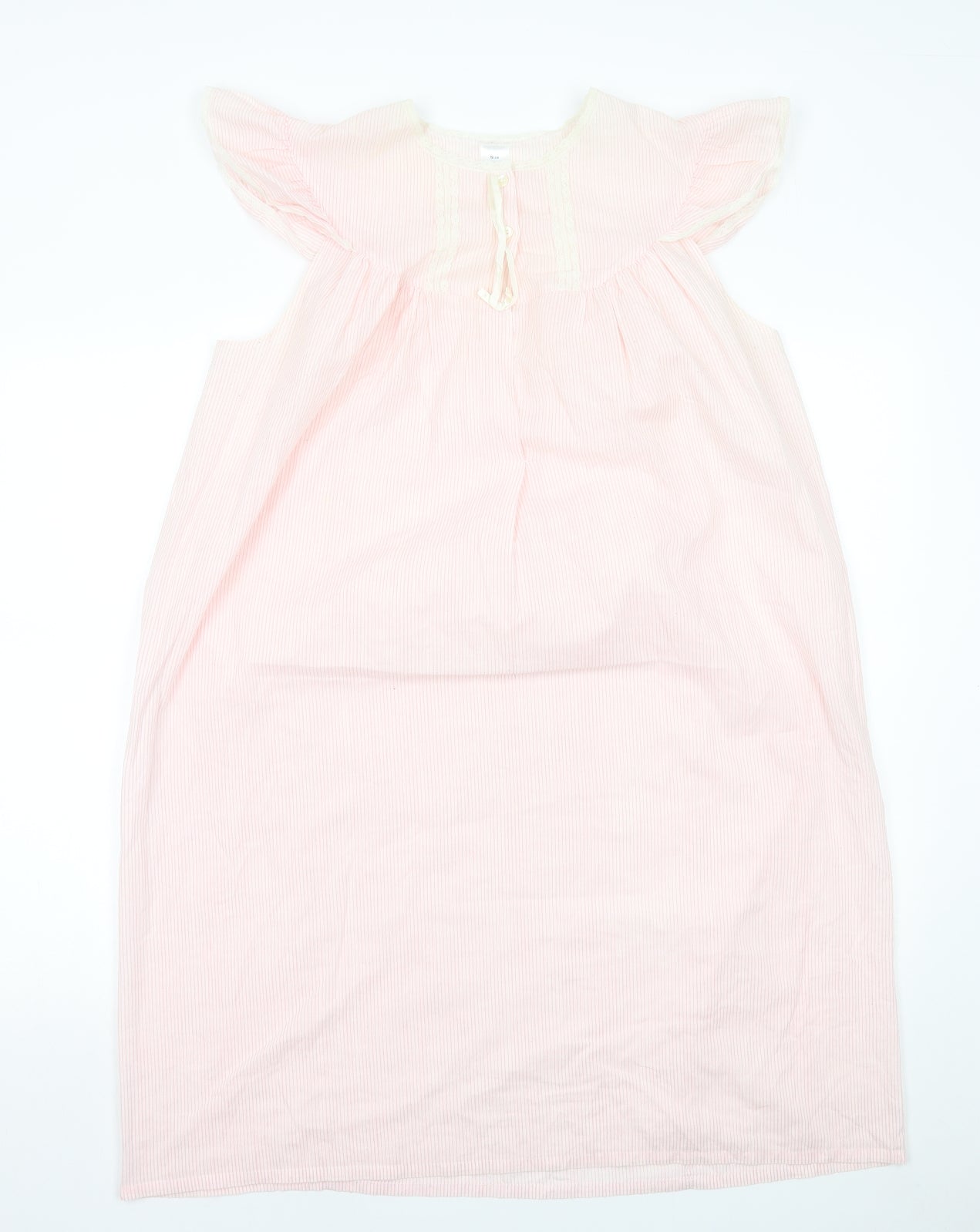 Preworn Womens Pink Striped Viscose A-Line Size 14 Round Neck Pullover - Lace Trim Size 14-16