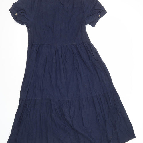 Marks and Spencer Womens Blue Viscose A-Line Size 14 V-Neck Zip