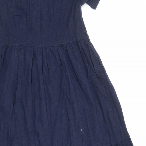 Marks and Spencer Womens Blue Viscose A-Line Size 14 V-Neck Zip