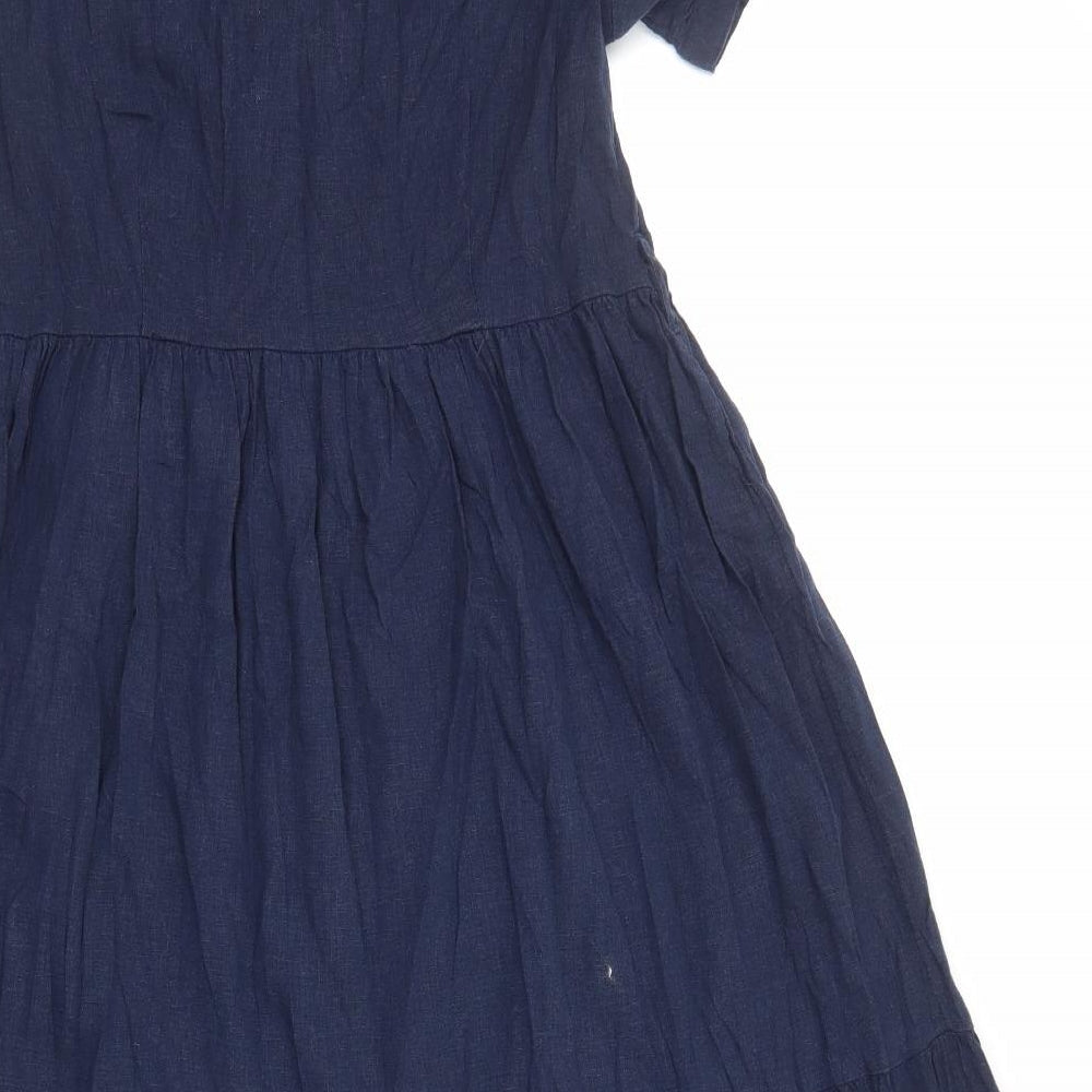 Marks and Spencer Womens Blue Viscose A-Line Size 14 V-Neck Zip