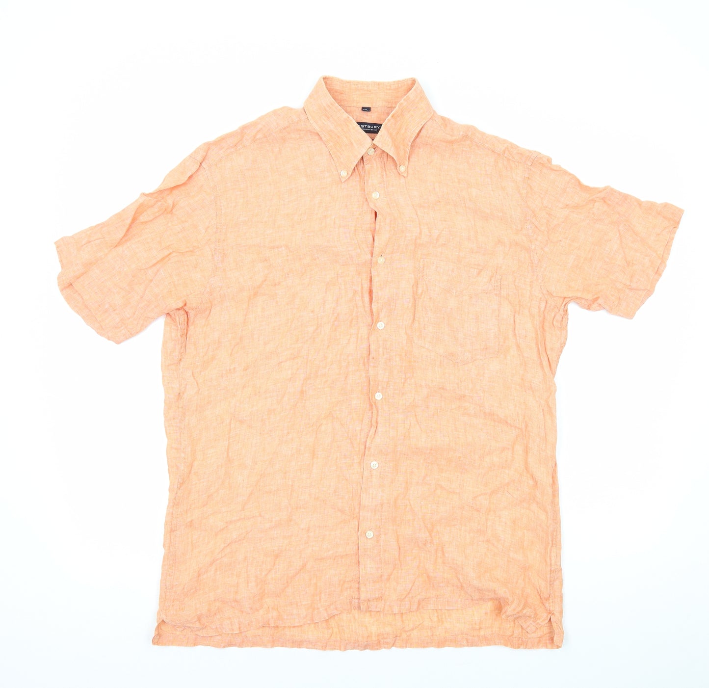 Westbury Mens Orange Linen Button-Up Size XL Collared Button