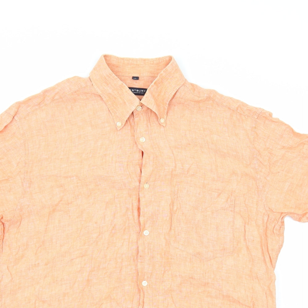 Westbury Mens Orange Linen Button-Up Size XL Collared Button