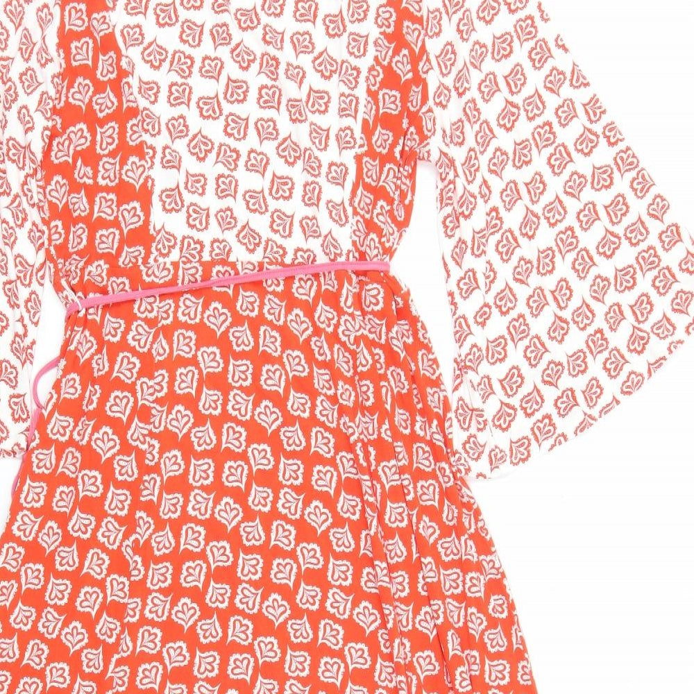 Boden Womens Red Geometric Viscose A-Line Size 16 V-Neck Pullover