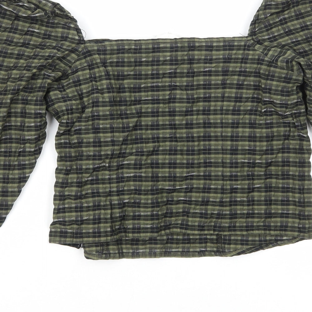 H&M Womens Green Plaid Cotton Cropped T-Shirt Size S Square Neck
