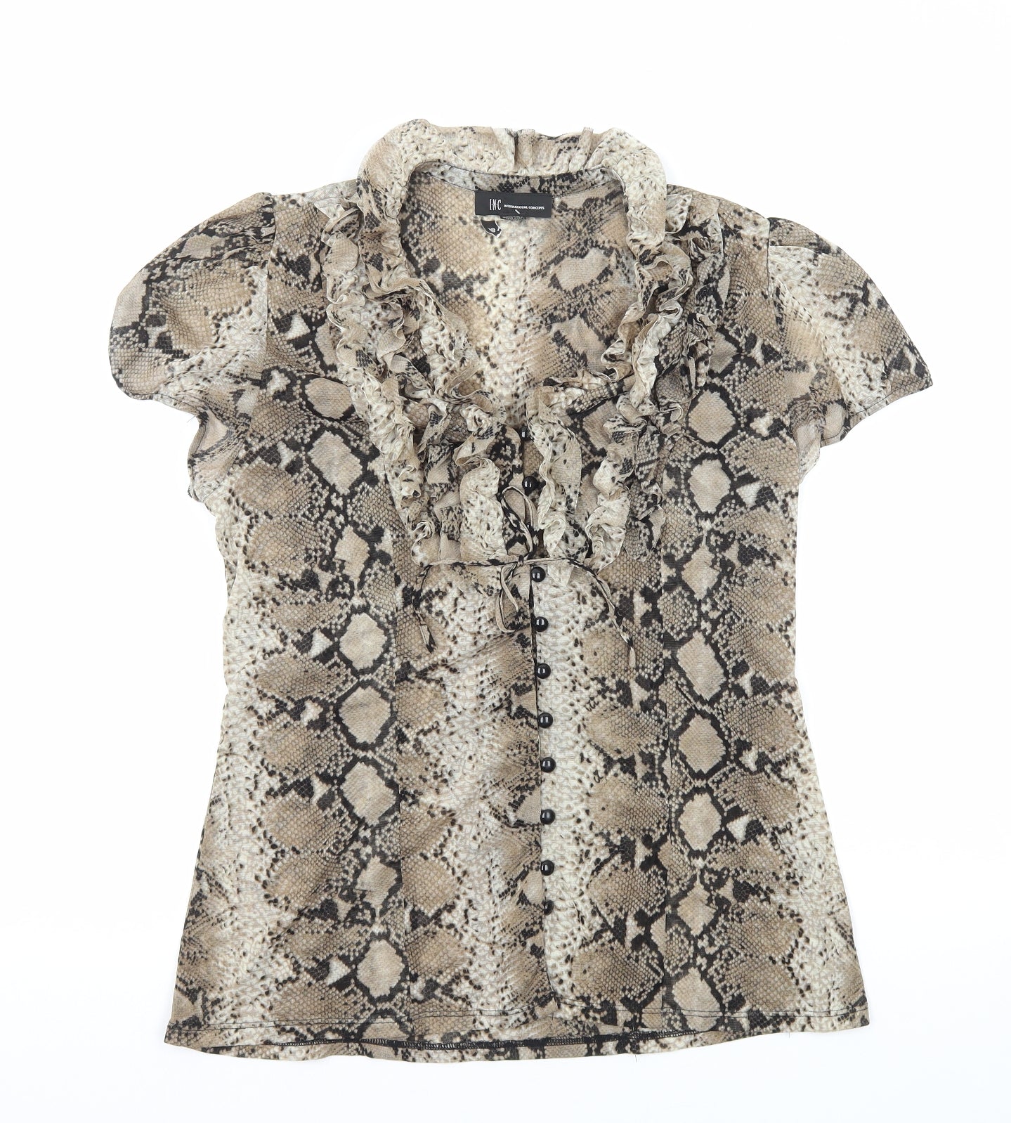 INC International Concepts Womens Brown Animal Print Nylon Basic Button-Up Size XL V-Neck - Snake Print