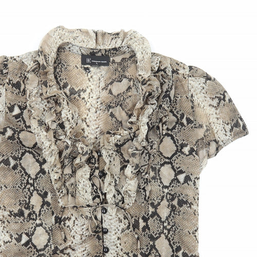 INC International Concepts Womens Brown Animal Print Nylon Basic Button-Up Size XL V-Neck - Snake Print