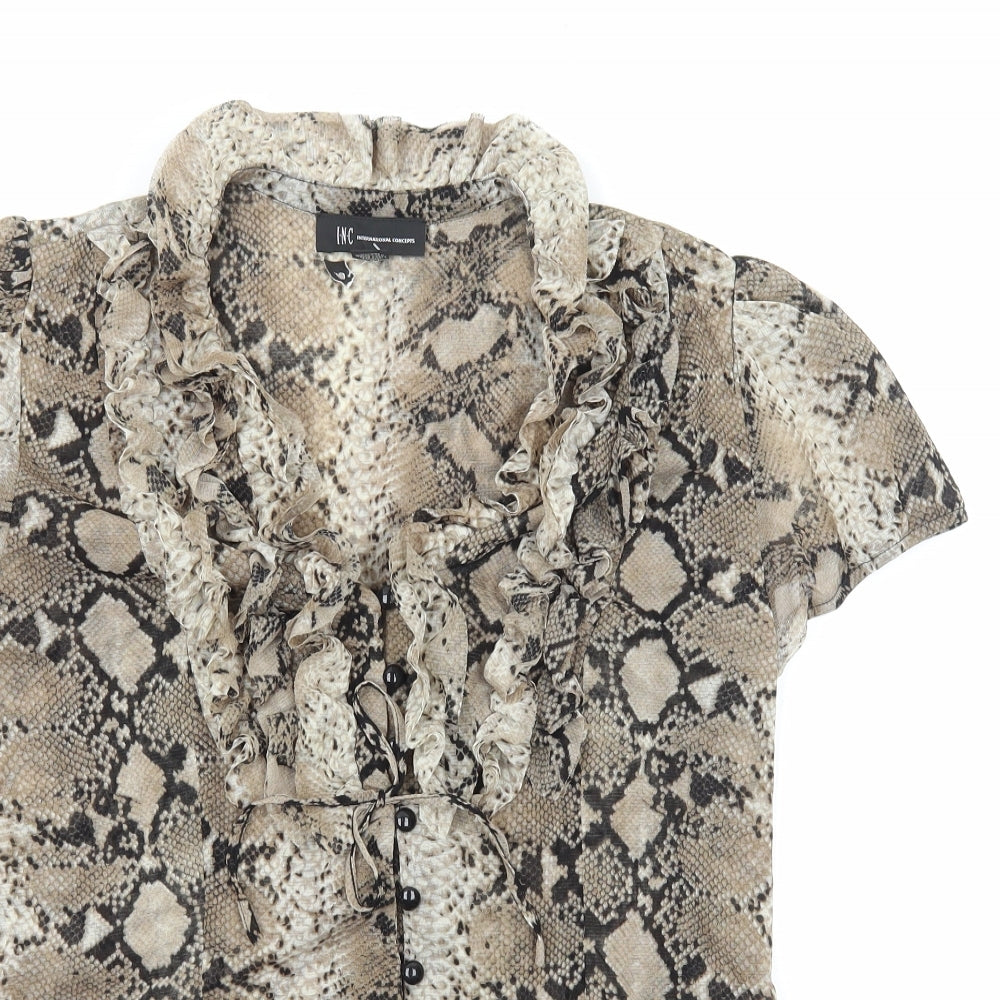 INC International Concepts Womens Brown Animal Print Nylon Basic Button-Up Size XL V-Neck - Snake Print