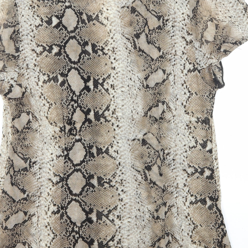 INC International Concepts Womens Brown Animal Print Nylon Basic Button-Up Size XL V-Neck - Snake Print