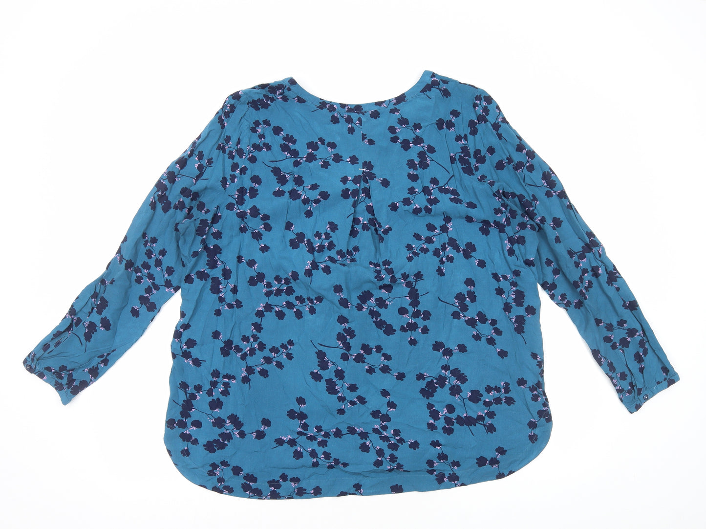 Joules Womens Blue Geometric Viscose Basic T-Shirt Size 18 V-Neck