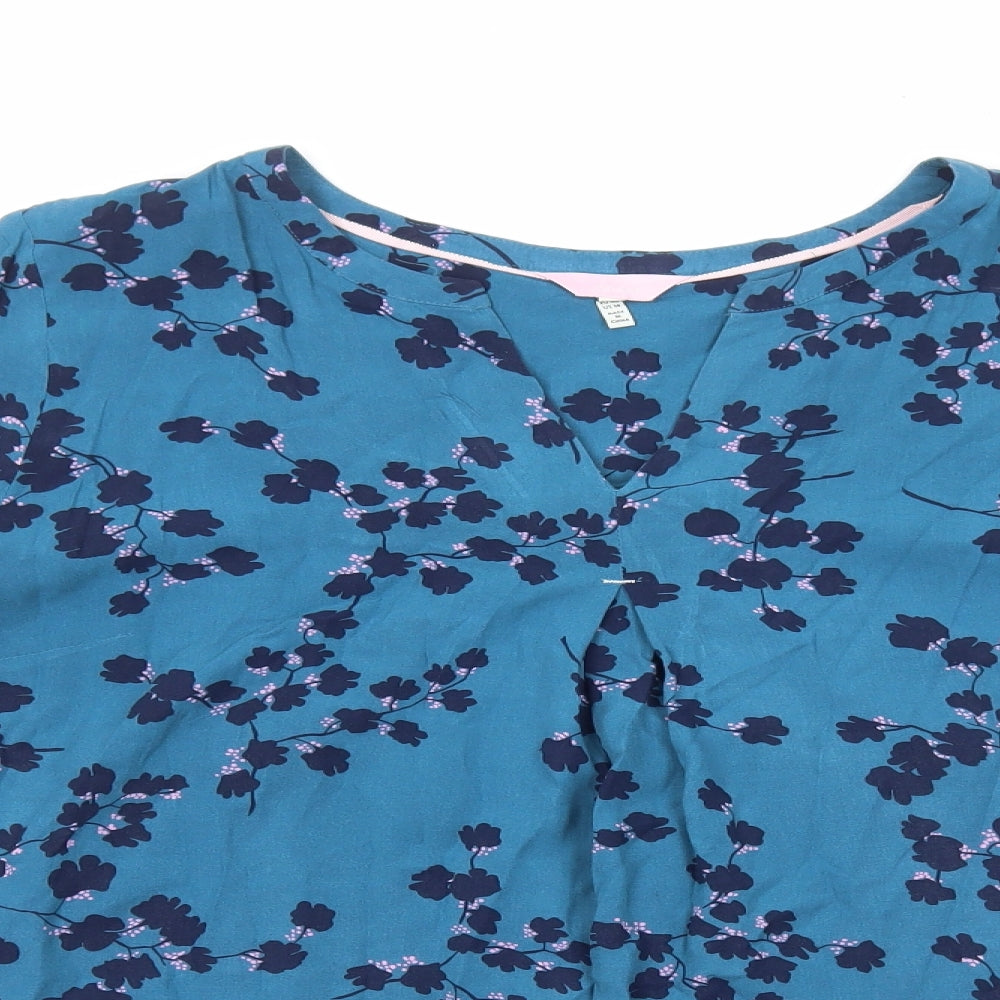Joules Womens Blue Geometric Viscose Basic T-Shirt Size 18 V-Neck