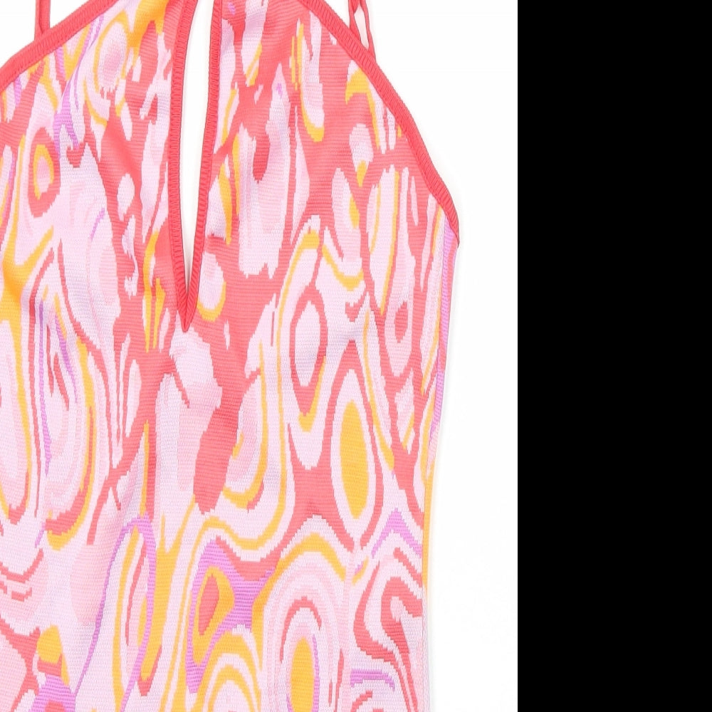 Zara Womens Multicoloured Geometric Polyester Bodysuit One-Piece Size S Snap