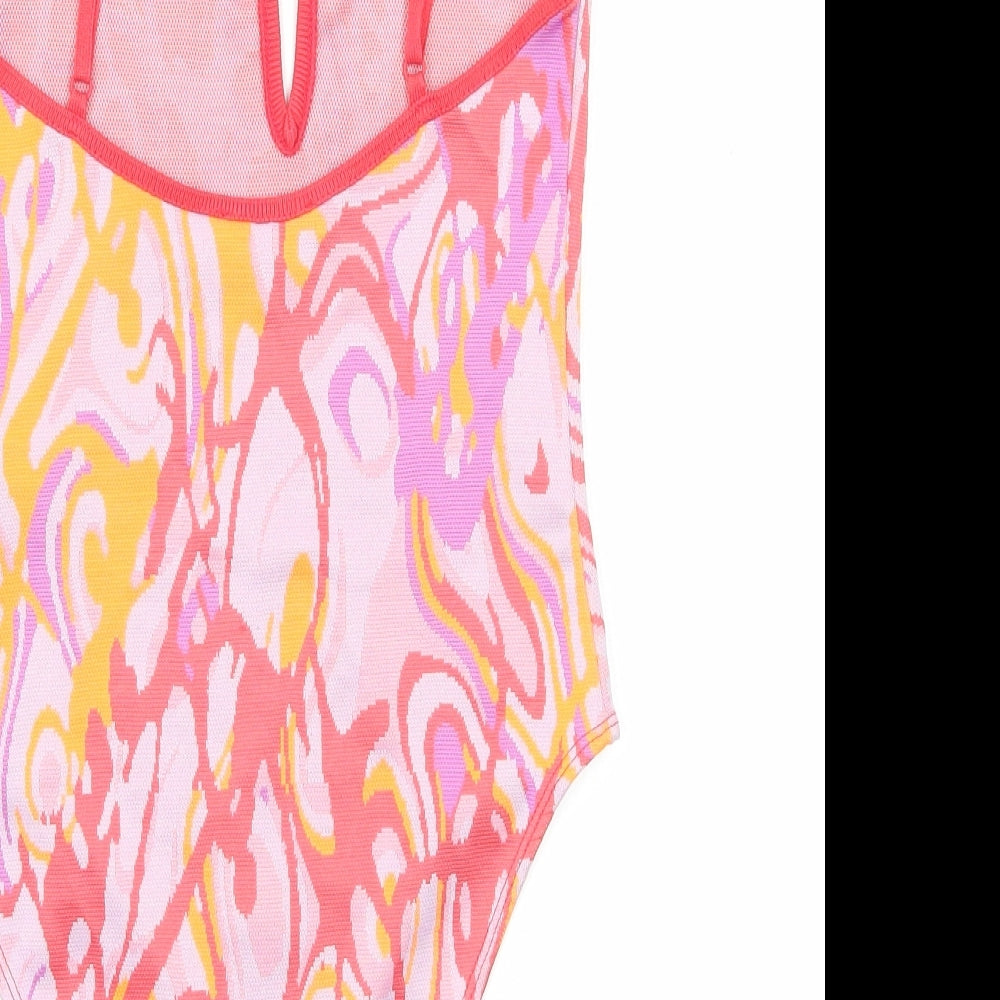 Zara Womens Multicoloured Geometric Polyester Bodysuit One-Piece Size S Snap