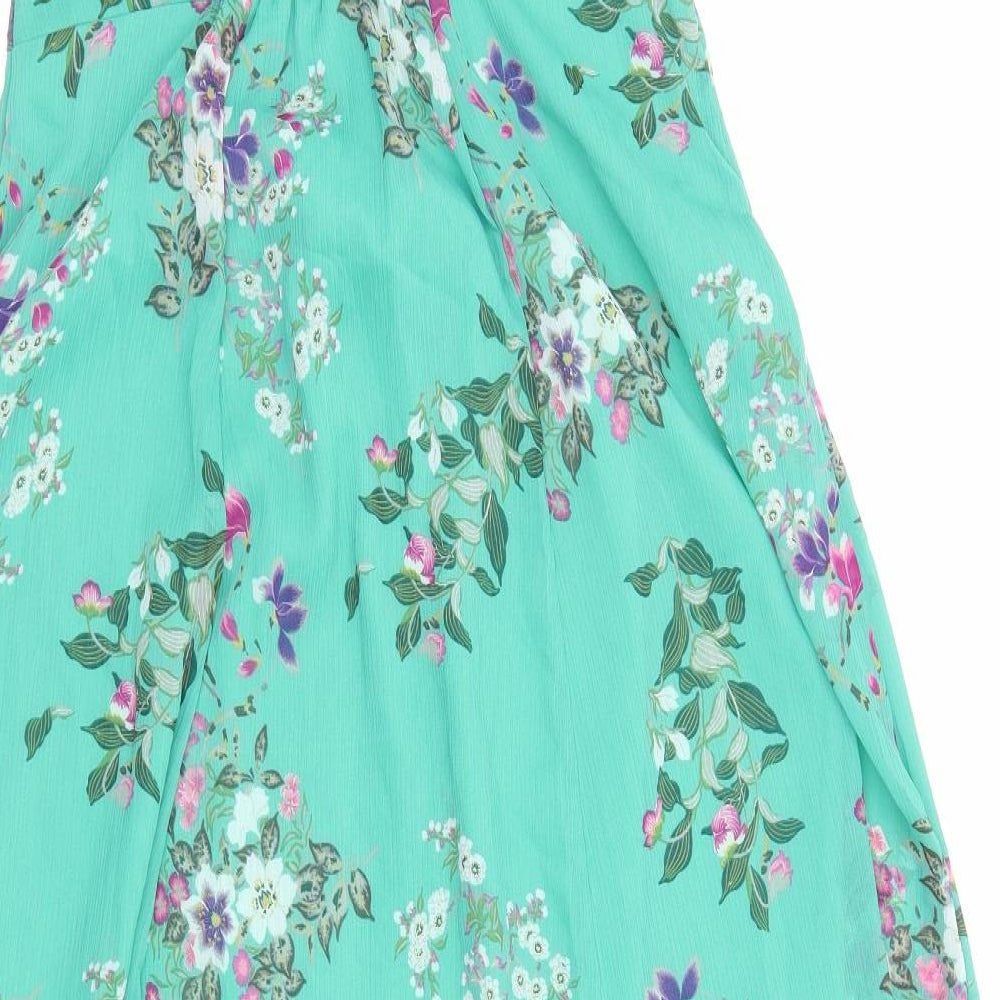 Marks and Spencer Womens Green Floral Polyester A-Line Size 14 Scoop Neck Pullover