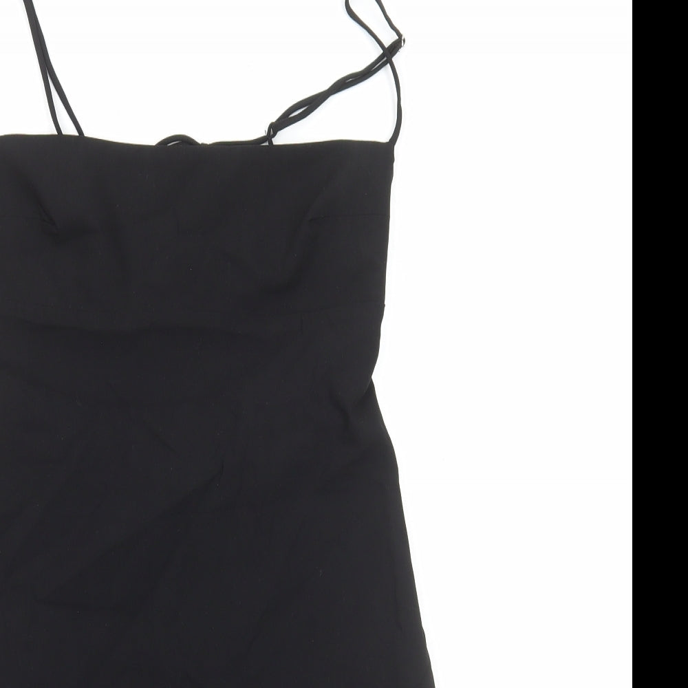 Zara Womens Black Viscose Mini Size L Square Neck Zip - Tie Back
