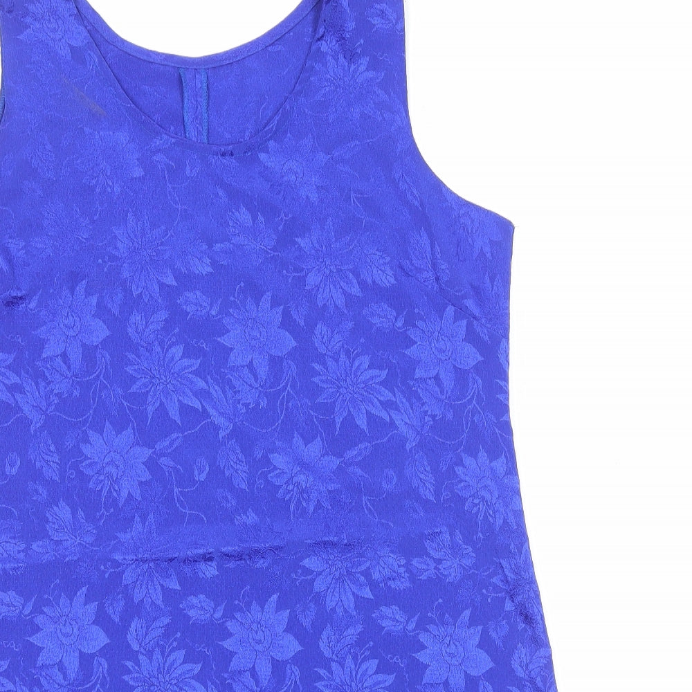 Preworn Womens Blue Floral Polyester Shift Size 14 Round Neck Pullover