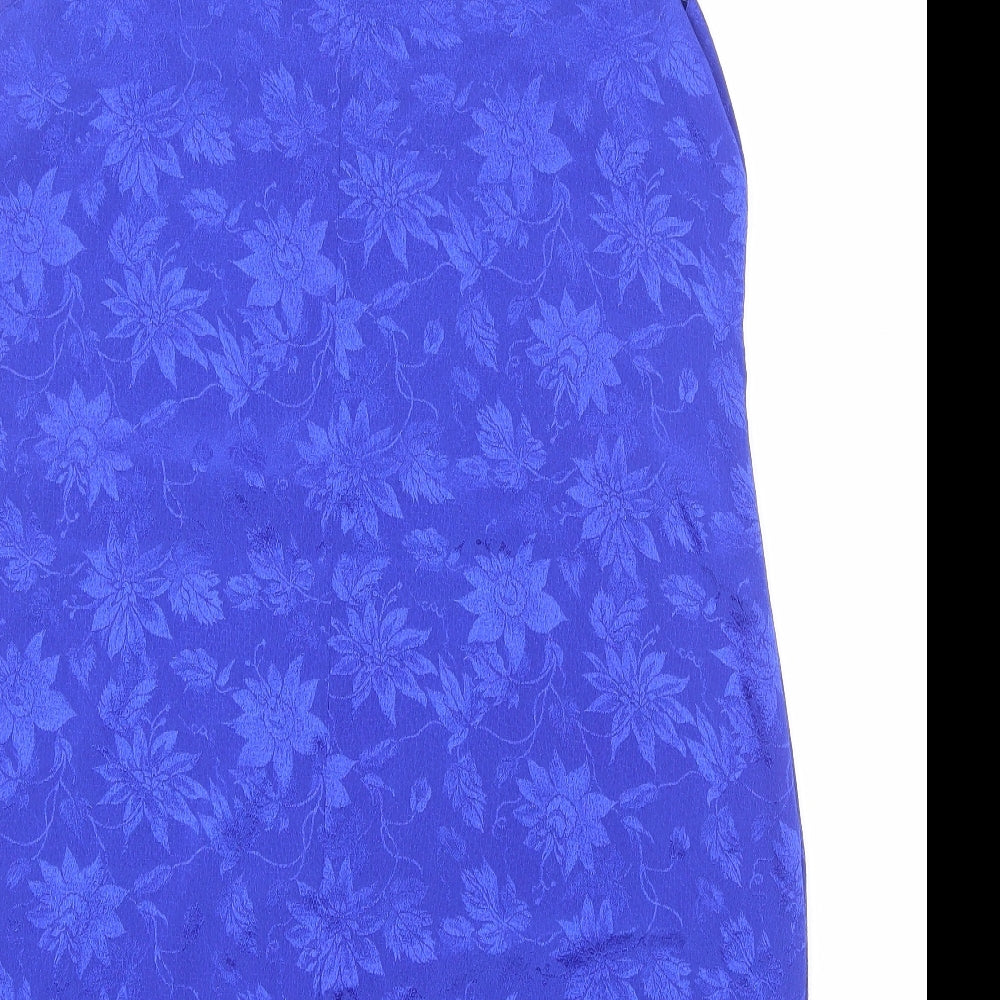 Preworn Womens Blue Floral Polyester Shift Size 14 Round Neck Pullover