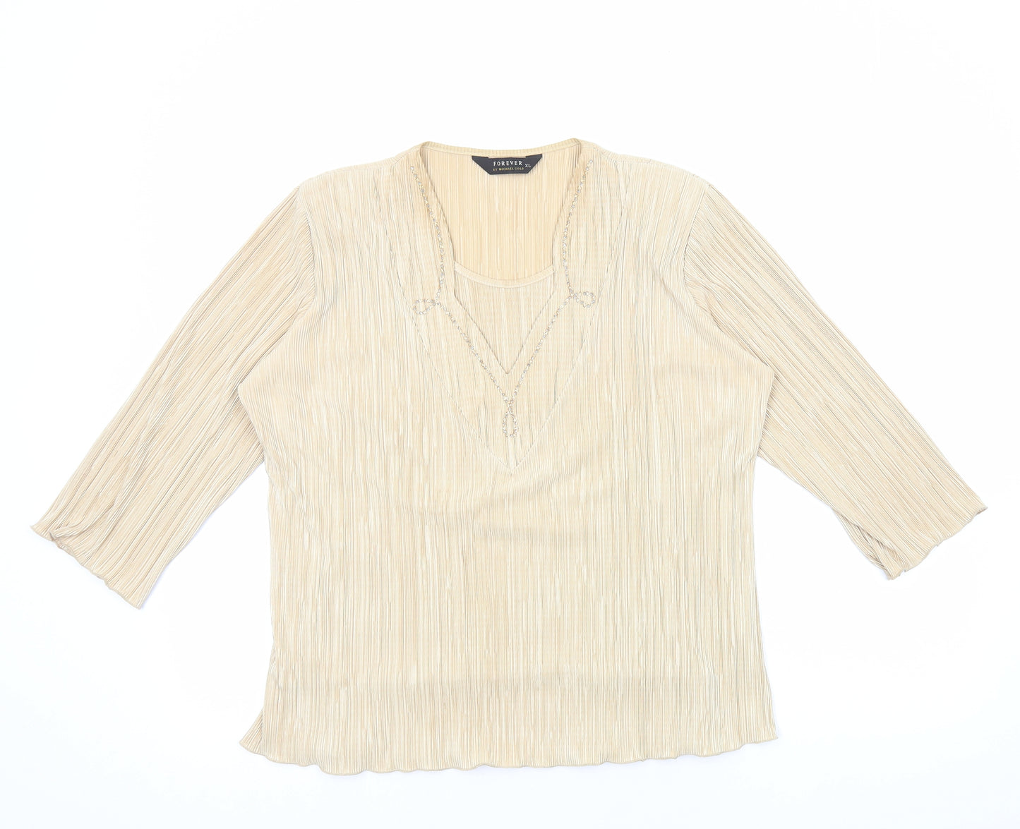 Michael Gold Womens Gold Polyester Basic Blouse Size XL V-Neck