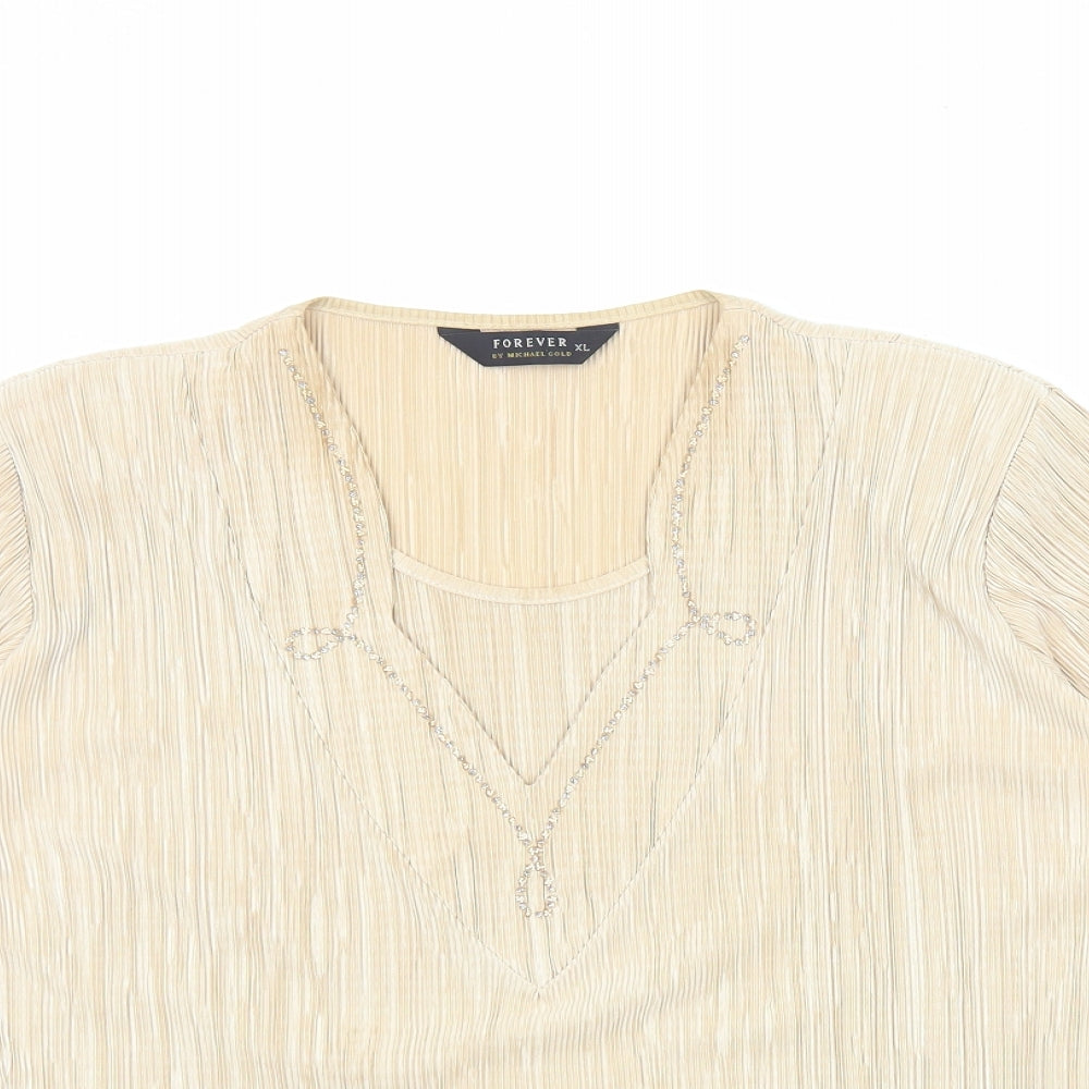 Michael Gold Womens Gold Polyester Basic Blouse Size XL V-Neck