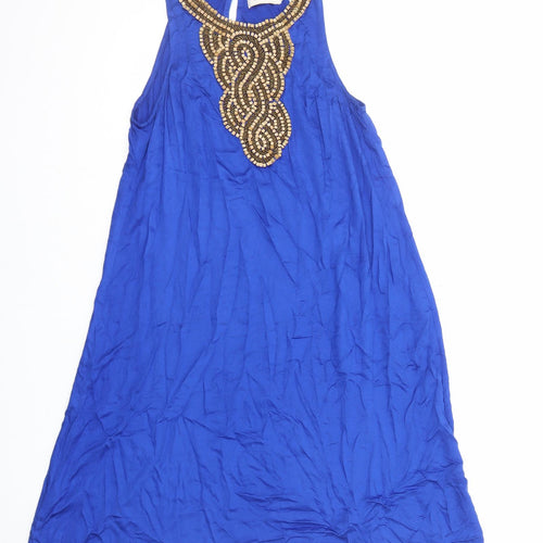 Indigo & Rose Womens Blue Viscose A-Line Size S High Neck Pullover