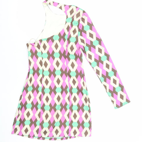 Zara Womens Multicoloured Geometric Polyester Mini Size XS One Shoulder Zip