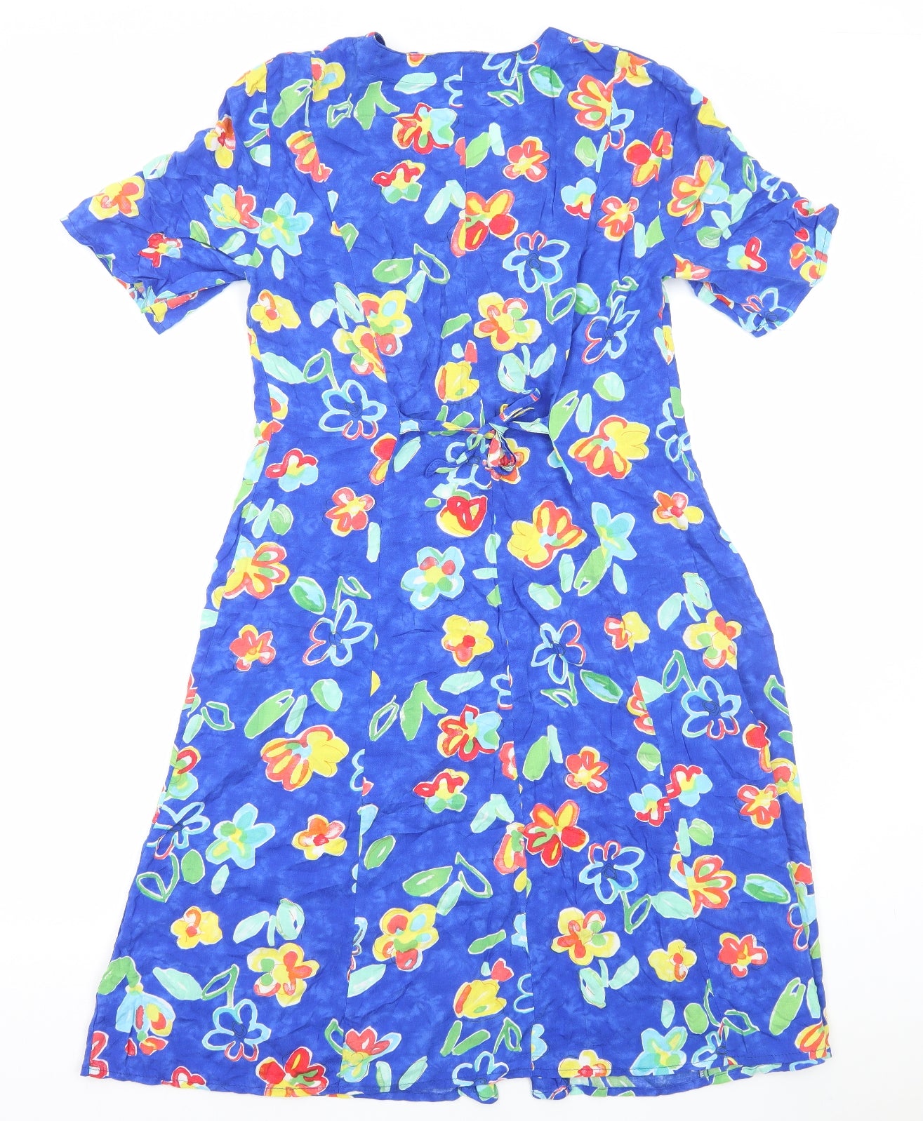 C&A Womens Blue Floral Viscose A-Line Size 14 Scoop Neck Button