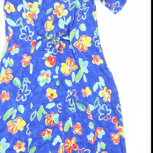 C&A Womens Blue Floral Viscose A-Line Size 14 Scoop Neck Button