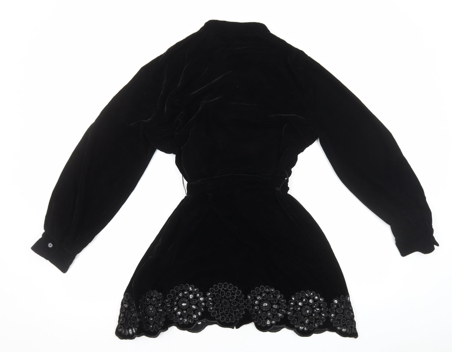 Zara Womens Black Polyester A-Line Size L Round Neck Button