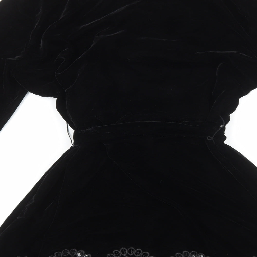 Zara Womens Black Polyester A-Line Size L Round Neck Button