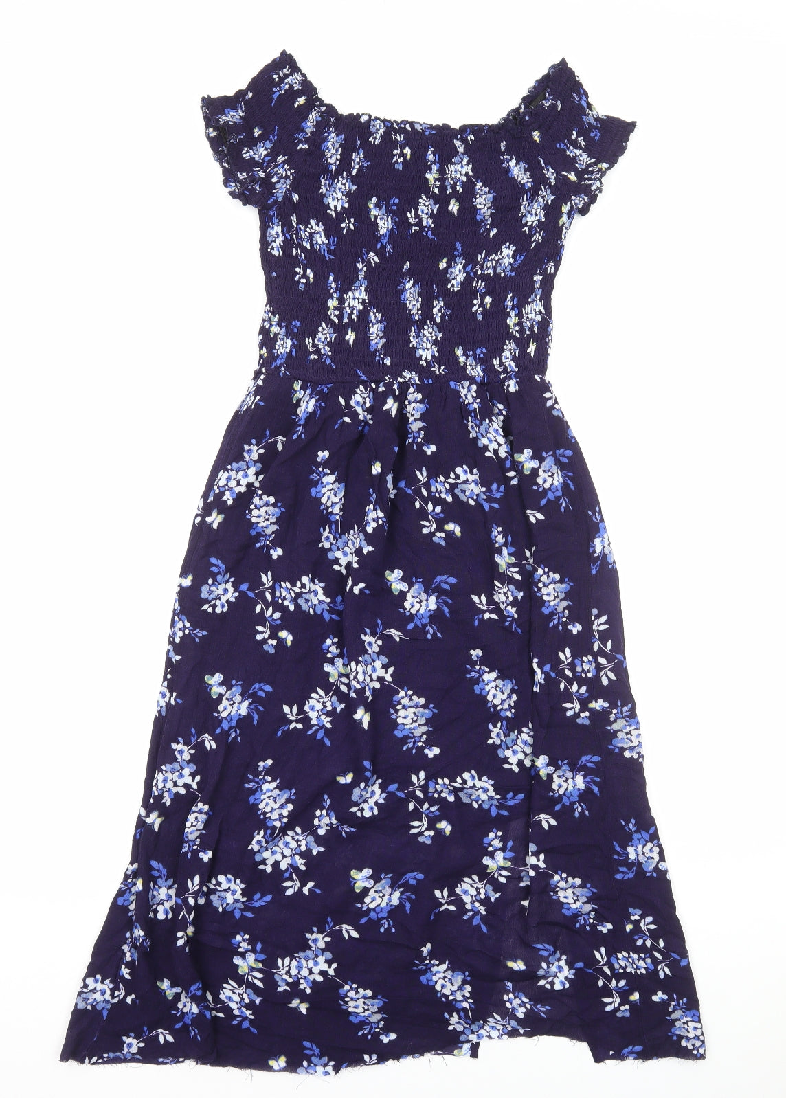 H&M Womens Blue Geometric Viscose A-Line Size 10 Off the Shoulder Pullover