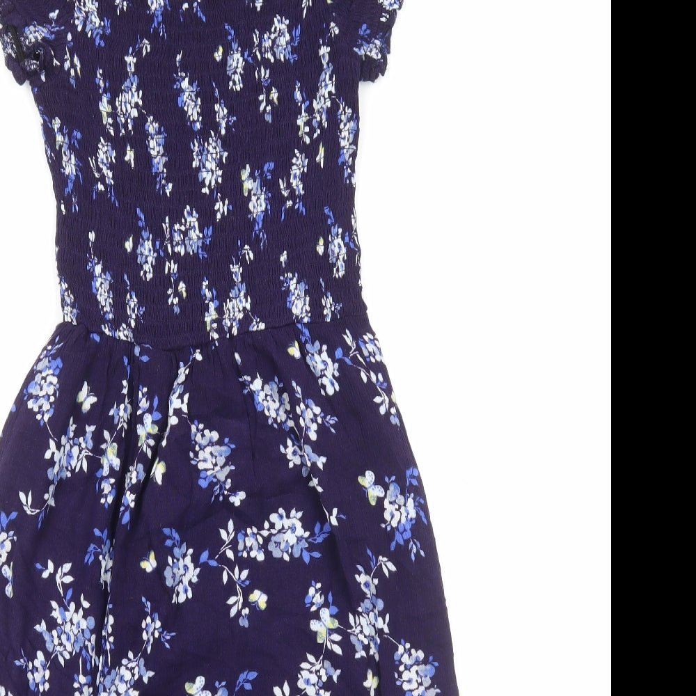 H&M Womens Blue Geometric Viscose A-Line Size 10 Off the Shoulder Pullover