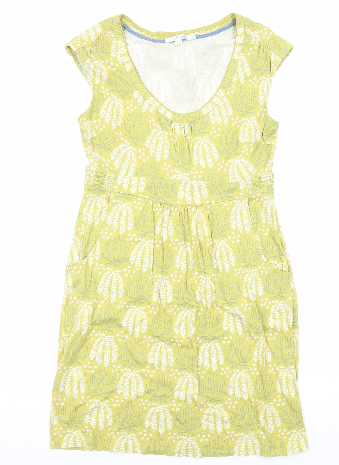 Boden Womens Yellow Geometric Viscose Pencil Dress Size 12 V-Neck Pullover