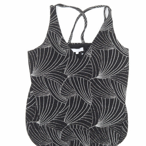 Red Herring Womens Black Geometric Polyester Camisole Tank Size 10 V-Neck