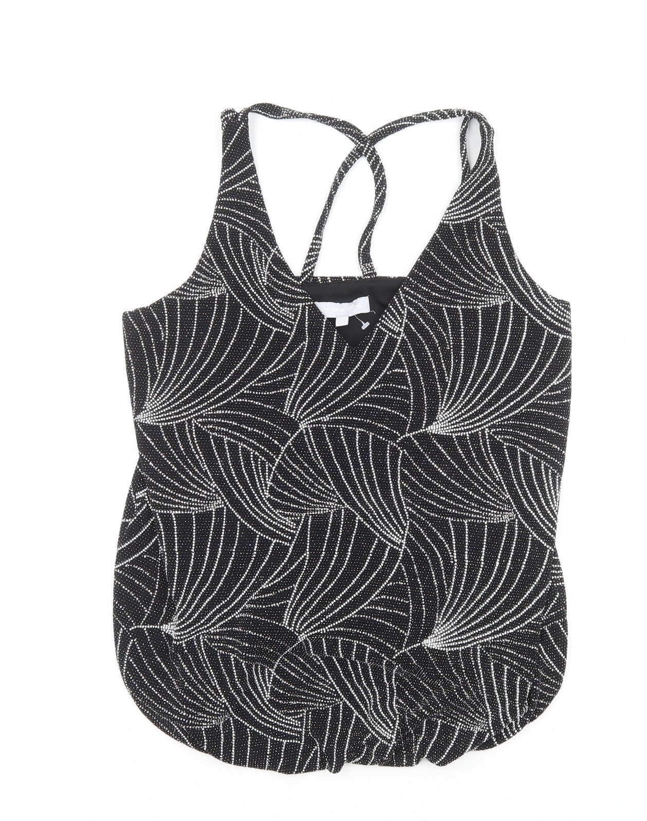Red Herring Womens Black Geometric Polyester Camisole Tank Size 10 V-Neck