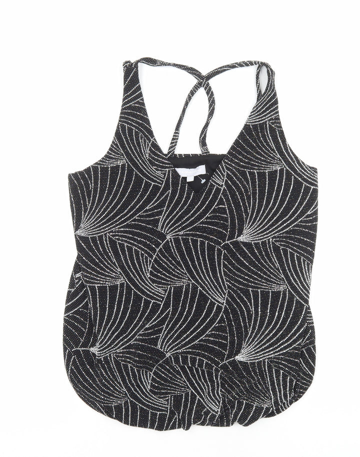 Red Herring Womens Black Geometric Polyester Camisole Tank Size 10 V-Neck