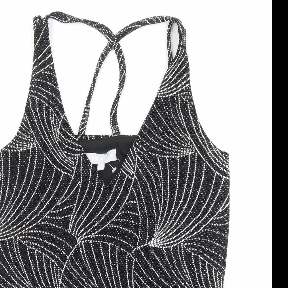 Red Herring Womens Black Geometric Polyester Camisole Tank Size 10 V-Neck