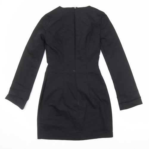 H&M Womens Black Viscose Bodycon Size 8 Round Neck Zip