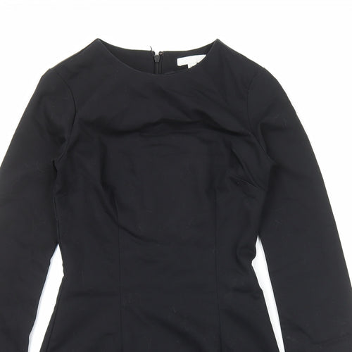 H&M Womens Black Viscose Bodycon Size 8 Round Neck Zip