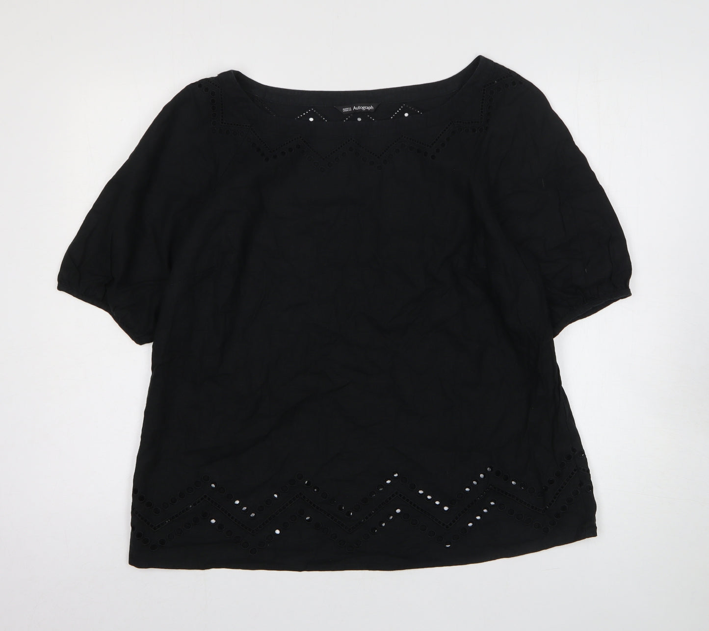 Marks and Spencer Womens Black Linen Basic T-Shirt Size 18 Boat Neck