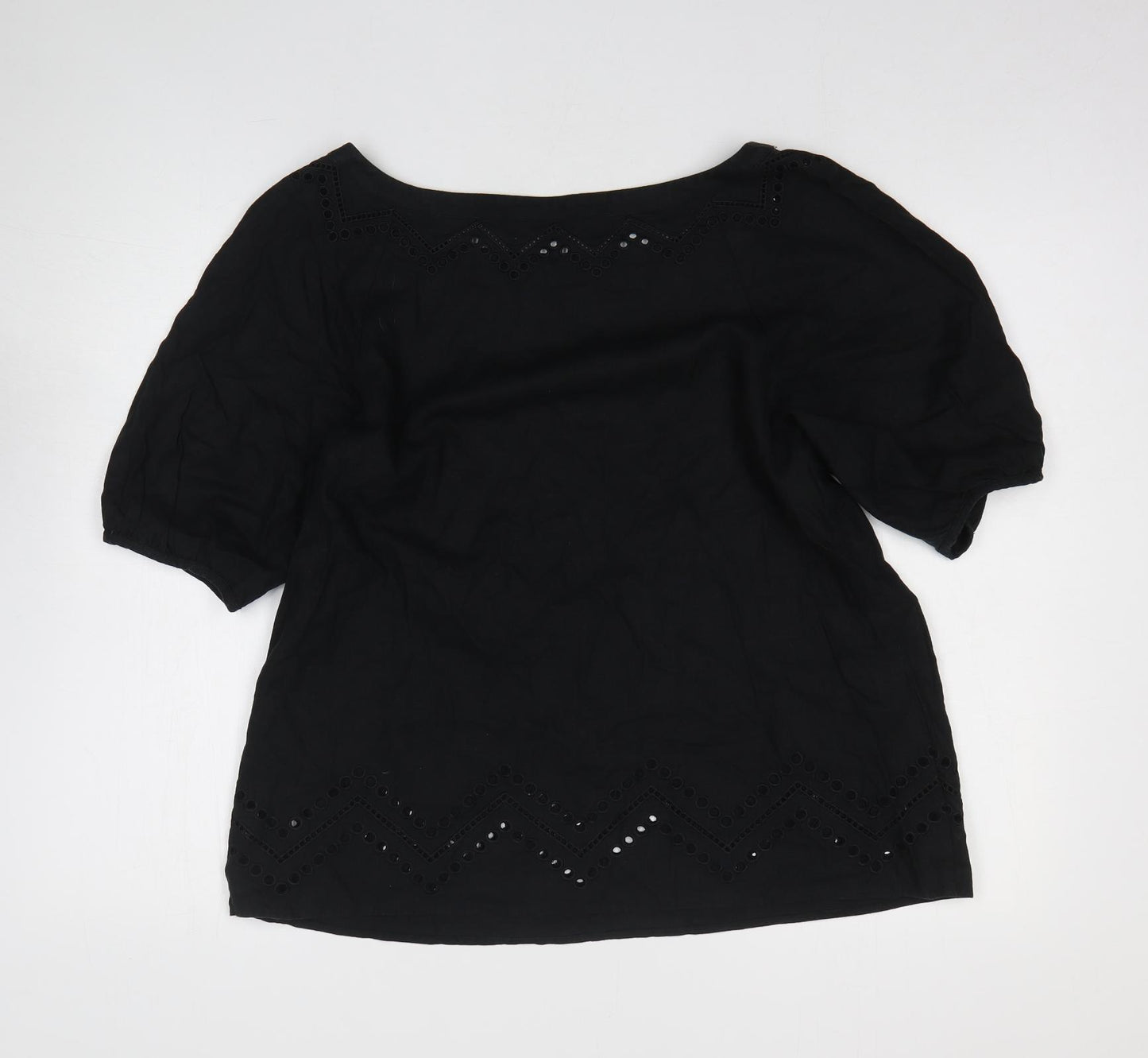 Marks and Spencer Womens Black Linen Basic T-Shirt Size 18 Boat Neck