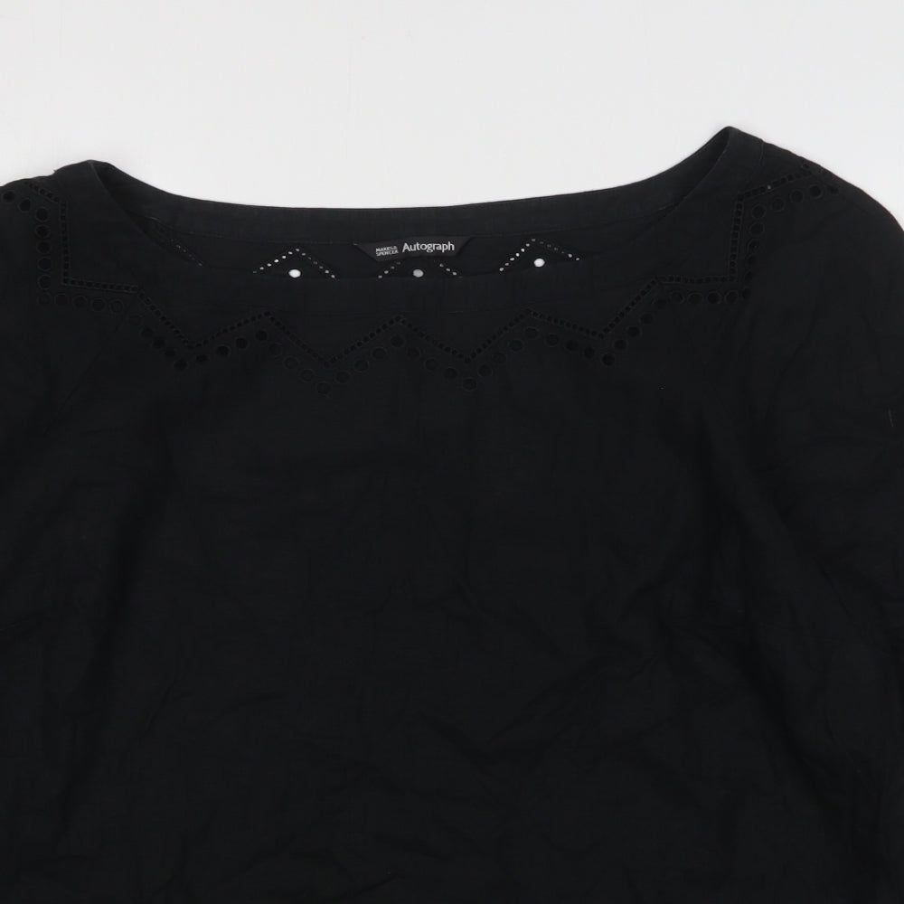 Marks and Spencer Womens Black Linen Basic T-Shirt Size 18 Boat Neck