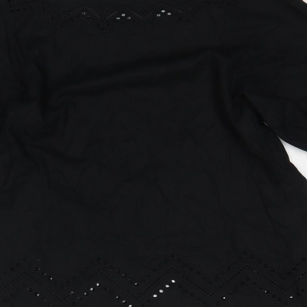Marks and Spencer Womens Black Linen Basic T-Shirt Size 18 Boat Neck