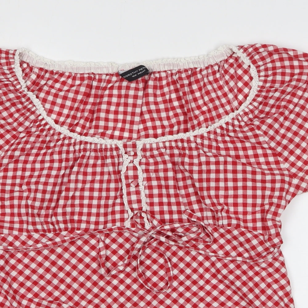 Dorothy Perkins Womens Red Plaid 100% Cotton Basic Blouse Size 16 Boat Neck