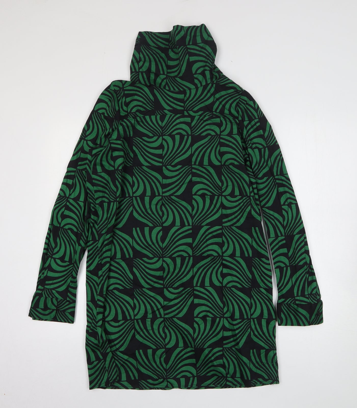 Zara Womens Green Geometric Cotton Trapeze & Swing Size S High Neck Zip