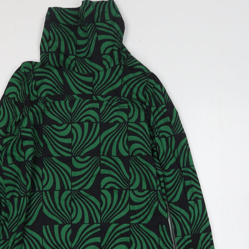 Zara Womens Green Geometric Cotton Trapeze & Swing Size S High Neck Zip